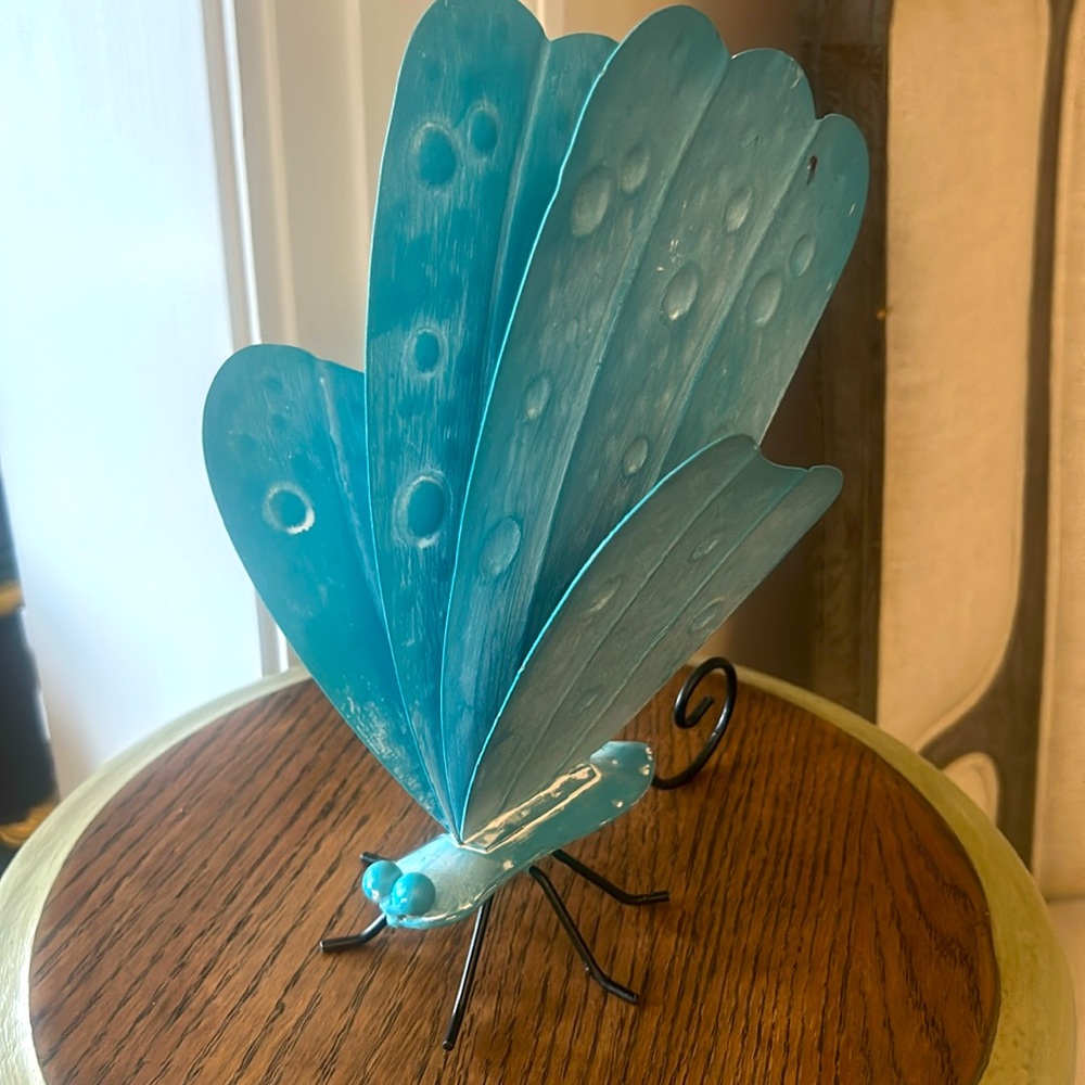 NWT Lavish Home Blue Metal Butterfly Sculpture 10”